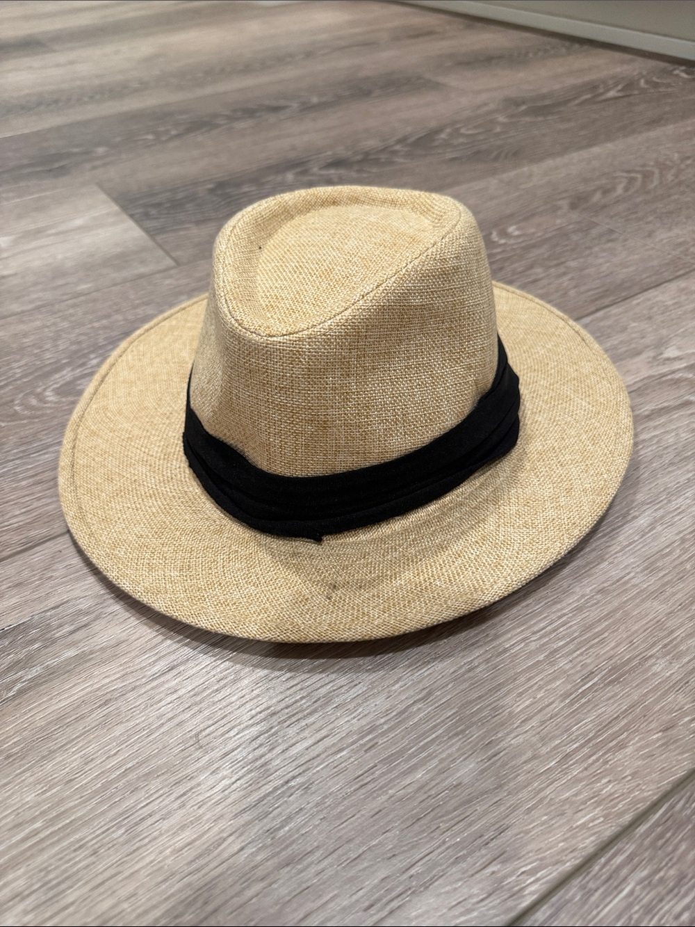 Wide Brim Straw Fedora Hat with Black Band